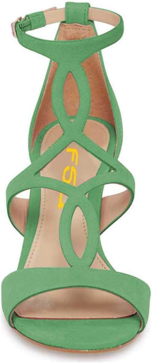 imageFSJ Women Strappy Ankle Strap Sandals Open Toe High Heel Caged Cutout TStrap Fashion Shoes Size 415 USGreen