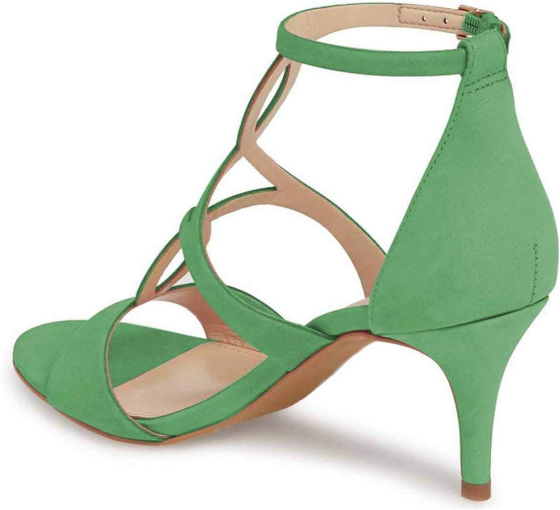 imageFSJ Women Strappy Ankle Strap Sandals Open Toe High Heel Caged Cutout TStrap Fashion Shoes Size 415 USGreen