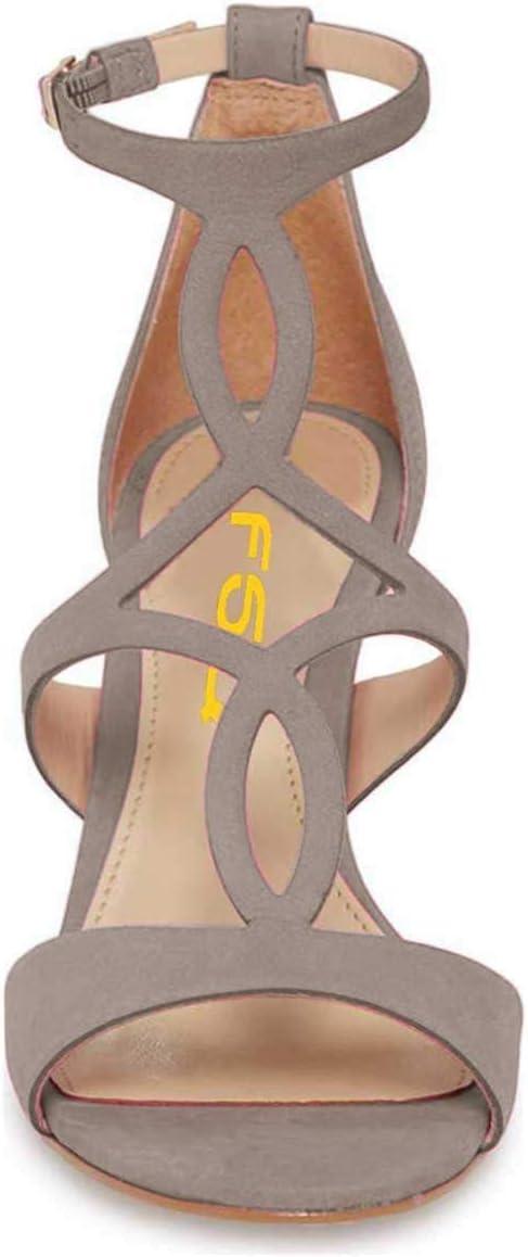 imageFSJ Women Strappy Ankle Strap Sandals Open Toe High Heel Caged Cutout TStrap Fashion Shoes Size 415 USGrey