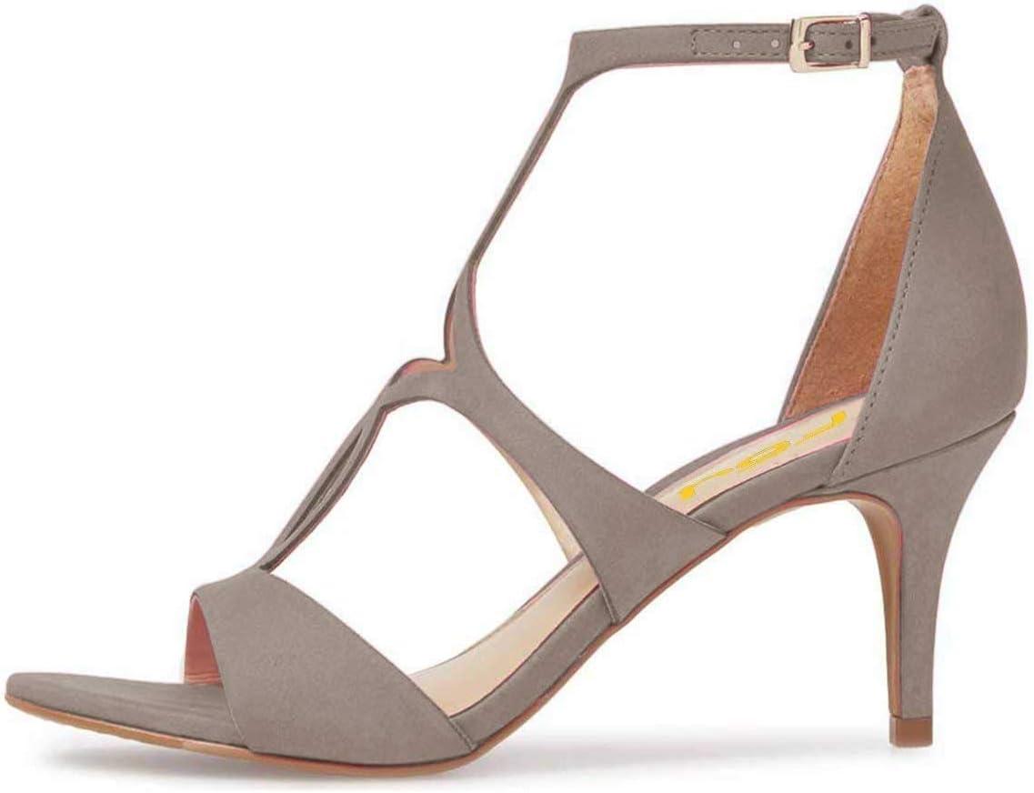 imageFSJ Women Strappy Ankle Strap Sandals Open Toe High Heel Caged Cutout TStrap Fashion Shoes Size 415 USGrey