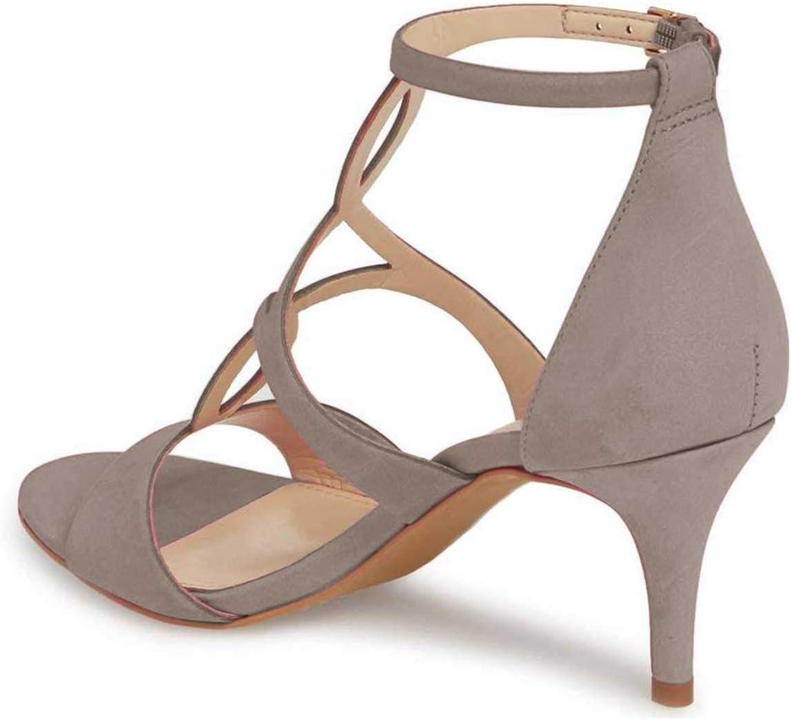 imageFSJ Women Strappy Ankle Strap Sandals Open Toe High Heel Caged Cutout TStrap Fashion Shoes Size 415 USGrey