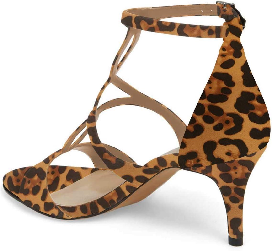 imageFSJ Women Strappy Ankle Strap Sandals Open Toe High Heel Caged Cutout TStrap Fashion Shoes Size 415 USLeopard