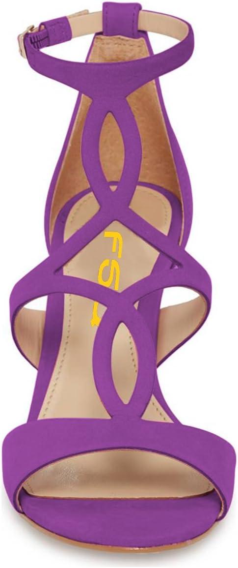 imageFSJ Women Strappy Ankle Strap Sandals Open Toe High Heel Caged Cutout TStrap Fashion Shoes Size 415 USPurple