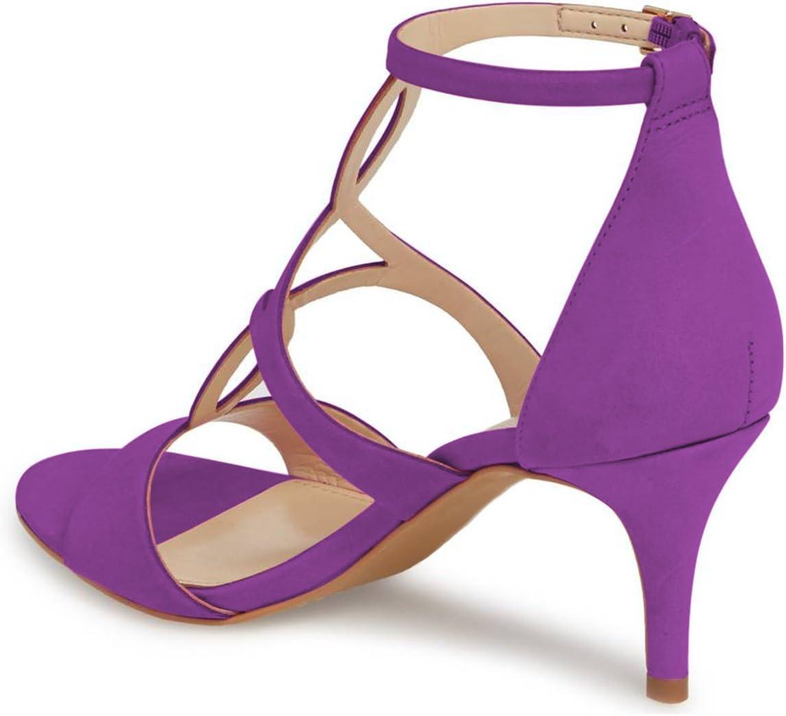 imageFSJ Women Strappy Ankle Strap Sandals Open Toe High Heel Caged Cutout TStrap Fashion Shoes Size 415 USPurple