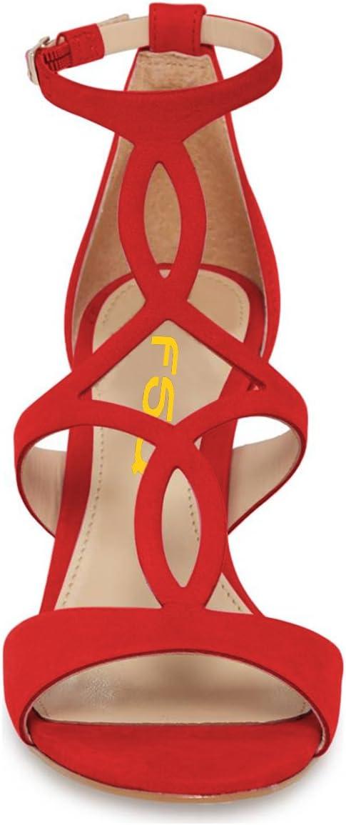 imageFSJ Women Strappy Ankle Strap Sandals Open Toe High Heel Caged Cutout TStrap Fashion Shoes Size 415 USRed