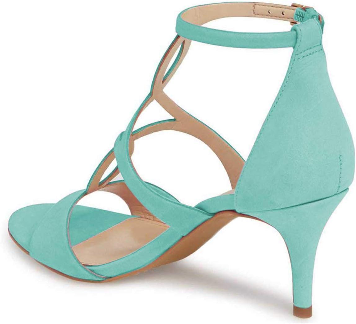 imageFSJ Women Strappy Ankle Strap Sandals Open Toe High Heel Caged Cutout TStrap Fashion Shoes Size 415 USTurquoise