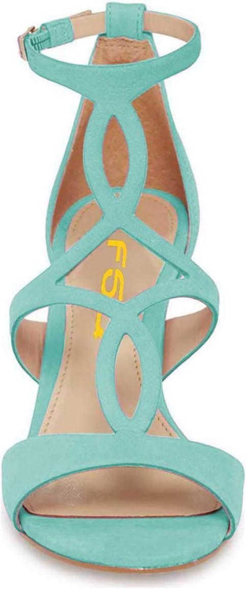 imageFSJ Women Strappy Ankle Strap Sandals Open Toe High Heel Caged Cutout TStrap Fashion Shoes Size 415 USTurquoise
