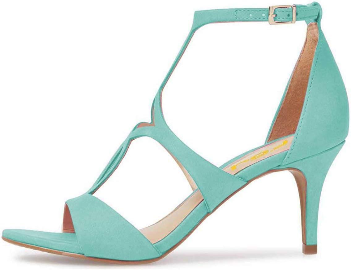 imageFSJ Women Strappy Ankle Strap Sandals Open Toe High Heel Caged Cutout TStrap Fashion Shoes Size 415 USTurquoise