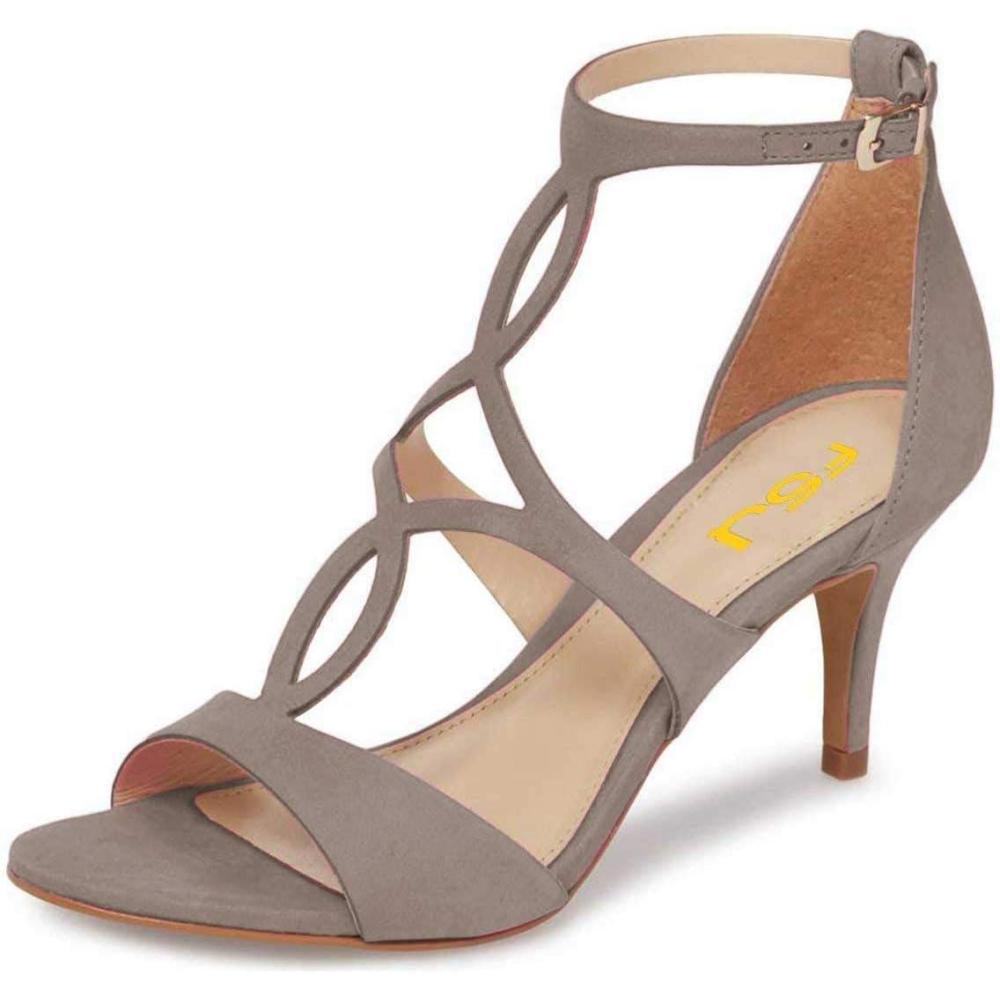 imageFSJ Women Strappy Ankle Strap Sandals Open Toe High Heel Caged Cutout TStrap Fashion Shoes Size 415 USGrey