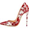 imageFSJ Women Formal Pointed Toe Pumps High Heel Sexy Stilettos Slip On Office Cute Evening Dress Shoes Size 415 USRed Flower