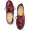 imageFSJ Women Leather Classic Lace up Flat Oxford Low Heel Round Toe Casual Dress Pump Shoes Size 412 USWine Red