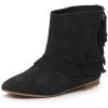 imageFSJ Women Retro Fringe Flat Booties Western Cowgirl Low Heel Ankle Boots with Tassel Suede Pull On Cowboy Dress Shoes Size 416 USBlack