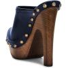 imageFSJ Women Closed Round Toe Mules Wooden Block High Heel Clogs Slip On Studded Platform Sandals Vintage Dress Slide Shoes Size 416 USBlue