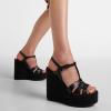 imageFSJ Women Elegant Open Toe Espadrille Platform Ankle Strap Wedge Sandals Woven Cutout Casual Summer Dress Shoes Size 416 USBlack
