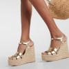 imageFSJ Women Elegant Open Toe Espadrille Platform Ankle Strap Wedge Sandals Woven Cutout Casual Summer Dress Shoes Size 416 USGold