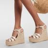imageFSJ Women Elegant Open Toe Espadrille Platform Ankle Strap Wedge Sandals Woven Cutout Casual Summer Dress Shoes Size 416 USNude
