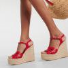 imageFSJ Women Elegant Open Toe Espadrille Platform Ankle Strap Wedge Sandals Woven Cutout Casual Summer Dress Shoes Size 416 USRed