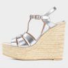 imageFSJ Women Elegant Open Toe Espadrille Platform Ankle Strap Wedge Sandals Woven Cutout Casual Summer Dress Shoes Size 416 USSilver