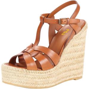 imageFSJ Women Elegant Open Toe Espadrille Platform Ankle Strap Wedge Sandals Woven Cutout Casual Summer Dress Shoes Size 416 USBrown