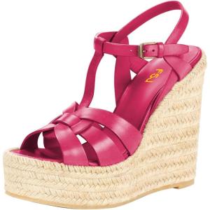 imageFSJ Women Elegant Open Toe Espadrille Platform Ankle Strap Wedge Sandals Woven Cutout Casual Summer Dress Shoes Size 416 USFushcia