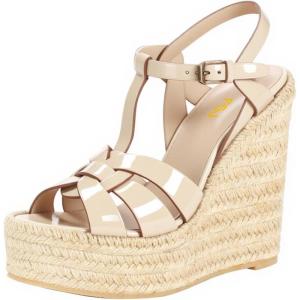 imageFSJ Women Elegant Open Toe Espadrille Platform Ankle Strap Wedge Sandals Woven Cutout Casual Summer Dress Shoes Size 416 USNude