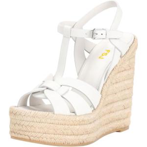 imageFSJ Women Elegant Open Toe Espadrille Platform Ankle Strap Wedge Sandals Woven Cutout Casual Summer Dress Shoes Size 416 USWhite