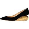imageFSJ Women Pointed Toe Wedge Pumps Slip On Golden Wave Low Heels Basic Wedding Party Comfort Dress Shoes Size 416 USBlack Suede