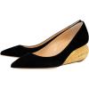 imageFSJ Women Pointed Toe Wedge Pumps Slip On Golden Wave Low Heels Basic Wedding Party Comfort Dress Shoes Size 416 USBlack Suede