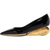 imageFSJ Women Pointed Toe Wedge Pumps Slip On Golden Wave Low Heels Basic Wedding Party Comfort Dress Shoes Size 416 USBlack With Gold Trim