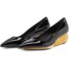 imageFSJ Women Pointed Toe Wedge Pumps Slip On Golden Wave Low Heels Basic Wedding Party Comfort Dress Shoes Size 416 USBlack With Gold Trim
