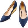 imageFSJ Women Pointed Toe Wedge Pumps Slip On Golden Wave Low Heels Basic Wedding Party Comfort Dress Shoes Size 416 USBlue Suede