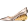 imageFSJ Women Pointed Toe Wedge Pumps Slip On Golden Wave Low Heels Basic Wedding Party Comfort Dress Shoes Size 416 USLight Gold