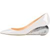 imageFSJ Women Pointed Toe Wedge Pumps Slip On Golden Wave Low Heels Basic Wedding Party Comfort Dress Shoes Size 416 USWhite