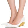 imageFSJ Women Pointed Toe Wedge Pumps Slip On Golden Wave Low Heels Basic Wedding Party Comfort Dress Shoes Size 416 USWhite Gold