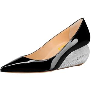 imageFSJ Women Pointed Toe Wedge Pumps Slip On Golden Wave Low Heels Basic Wedding Party Comfort Dress Shoes Size 416 USBlack Silver