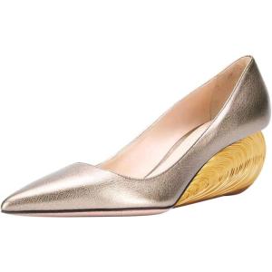 imageFSJ Women Pointed Toe Wedge Pumps Slip On Golden Wave Low Heels Basic Wedding Party Comfort Dress Shoes Size 416 USLight Gold