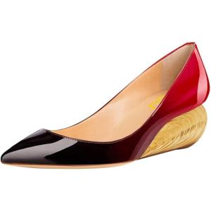 imageFSJ Women Pointed Toe Wedge Pumps Slip On Golden Wave Low Heels Basic Wedding Party Comfort Dress Shoes Size 416 USRed Gradient