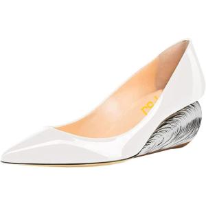 imageFSJ Women Pointed Toe Wedge Pumps Slip On Golden Wave Low Heels Basic Wedding Party Comfort Dress Shoes Size 416 USWhite