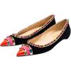 imageFSJ Women Cap Toe Multicolor Rivet Studded Flats Three Tone Slip On Comfort No Heel Closed Pointed Toe Casual Prom Shoes Size 415 USBlack