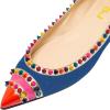 imageFSJ Women Cap Toe Multicolor Rivet Studded Flats Three Tone Slip On Comfort No Heel Closed Pointed Toe Casual Prom Shoes Size 415 USBlue