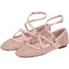 imageFSJ Women Mesh Ballet Flats Sparkly Rhinestones Embellished Square Toe Crisscross Strap with Buckle Mary Jane Ballerina Shoes Size 415 USPink