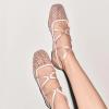 imageFSJ Women Mesh Ballet Flats Sparkly Rhinestones Embellished Square Toe Crisscross Strap with Buckle Mary Jane Ballerina Shoes Size 415 USPink