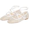 imageFSJ Women Mesh Ballet Flats Sparkly Rhinestones Embellished Square Toe Crisscross Strap with Buckle Mary Jane Ballerina Shoes Size 415 USWhite