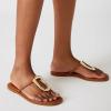 imageFSJ Women Open Toe Flat Thong Sandals TStrap Gold Detail Flip Flops SlipOn Slides Casual Summer Beach Fashion Slippers Size 416 USBrown
