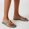 imageFSJ Women Open Toe Flat Thong Sandals TStrap Gold Detail Flip Flops SlipOn Slides Casual Summer Beach Fashion Slippers Size 416 USTurquoise