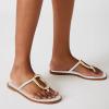 imageFSJ Women Open Toe Flat Thong Sandals TStrap Gold Detail Flip Flops SlipOn Slides Casual Summer Beach Fashion Slippers Size 416 USWhite