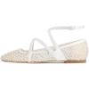 imageFSJ Women Mesh Ballet Flats Sparkly Rhinestones Embellished Square Toe Crisscross Strap with Buckle Mary Jane Ballerina Shoes Size 415 USWhite