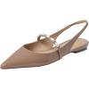 imageFSJ Women Slingback Flats with Beaded Studded Pointed Toe Pearl Strap Slip On Office Casual Comfort Ballet Shoes Size 416 USNude