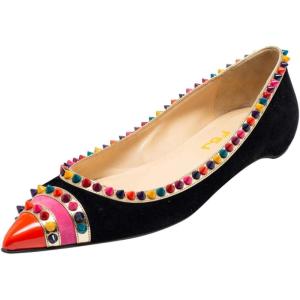 imageFSJ Women Cap Toe Multicolor Rivet Studded Flats Three Tone Slip On Comfort No Heel Closed Pointed Toe Casual Prom Shoes Size 415 USBlack