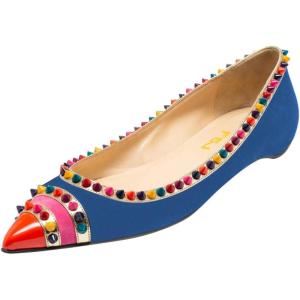 imageFSJ Women Cap Toe Multicolor Rivet Studded Flats Three Tone Slip On Comfort No Heel Closed Pointed Toe Casual Prom Shoes Size 415 USBlue